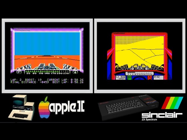 Apple II vs ZX Spectrum : STUNT CAR RACER (Side by side comparison)