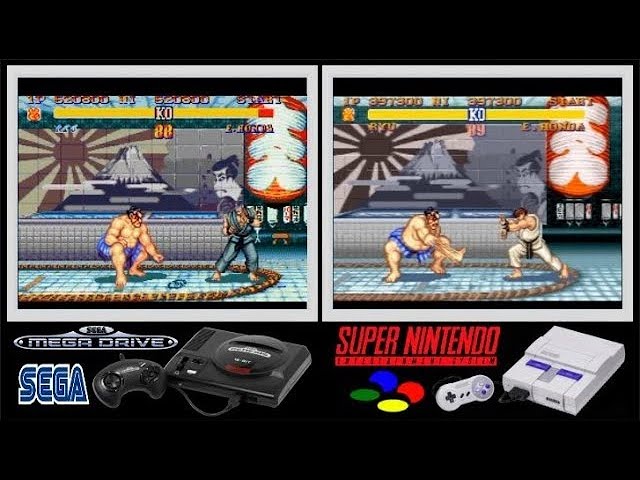 SEGA MD vs SNES : STREET FIGHTER II - THE WORLD WARRIOR (Full Game / Side by side comparison)