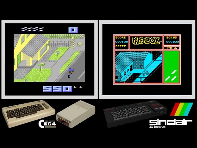 C64 vs ZX Spectrum : PAPERBOY (Side by side comparison)